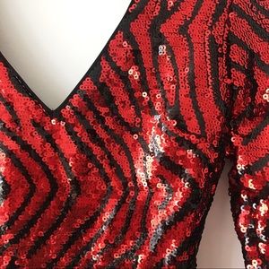 NWOT GUESS Red and Black Zebra Print Sequin Dress Size US 0